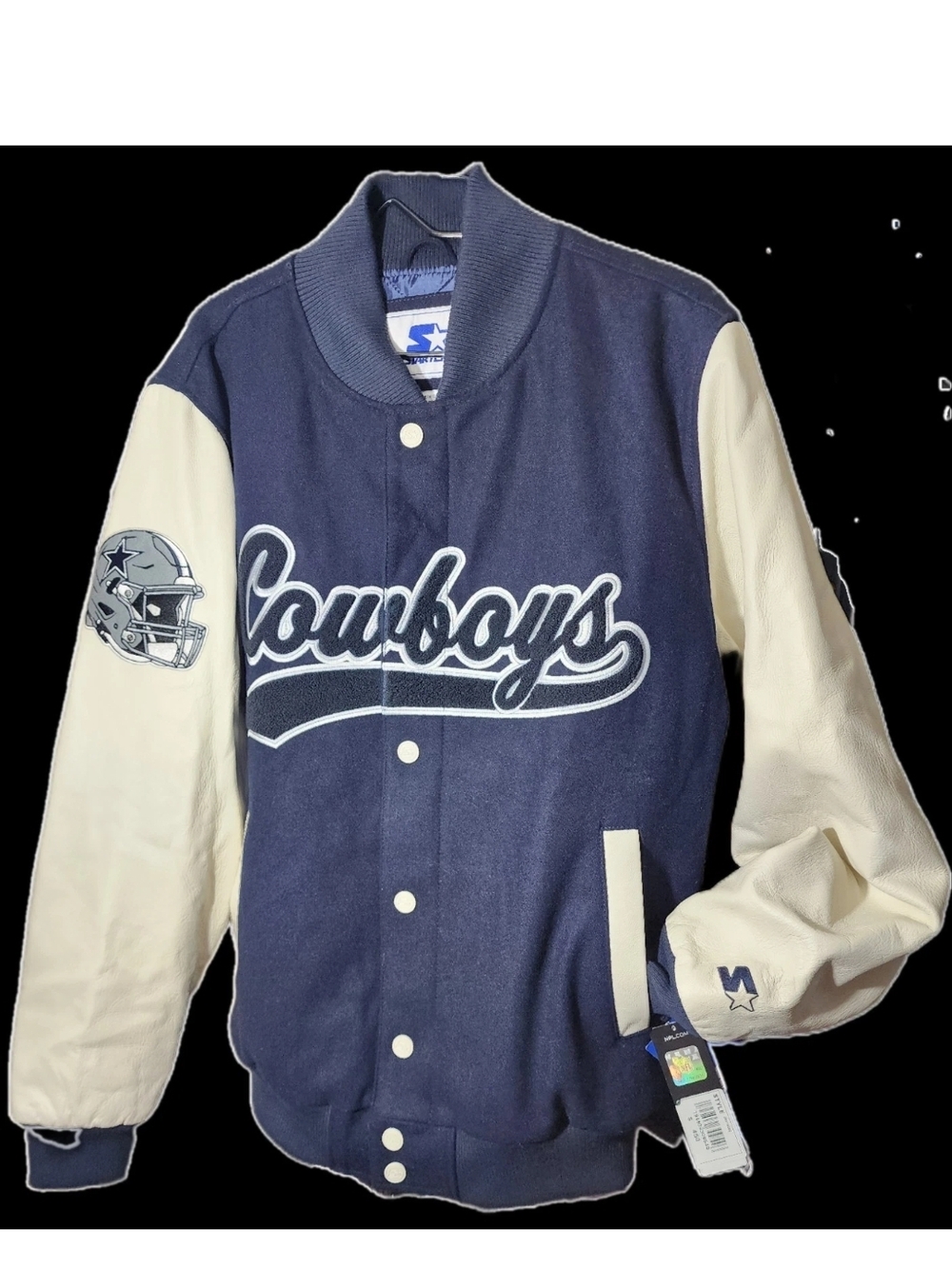 Dallas Cowboys Varsity Starter Jacket Navy Blue/White Mens Medium New With Tags.
